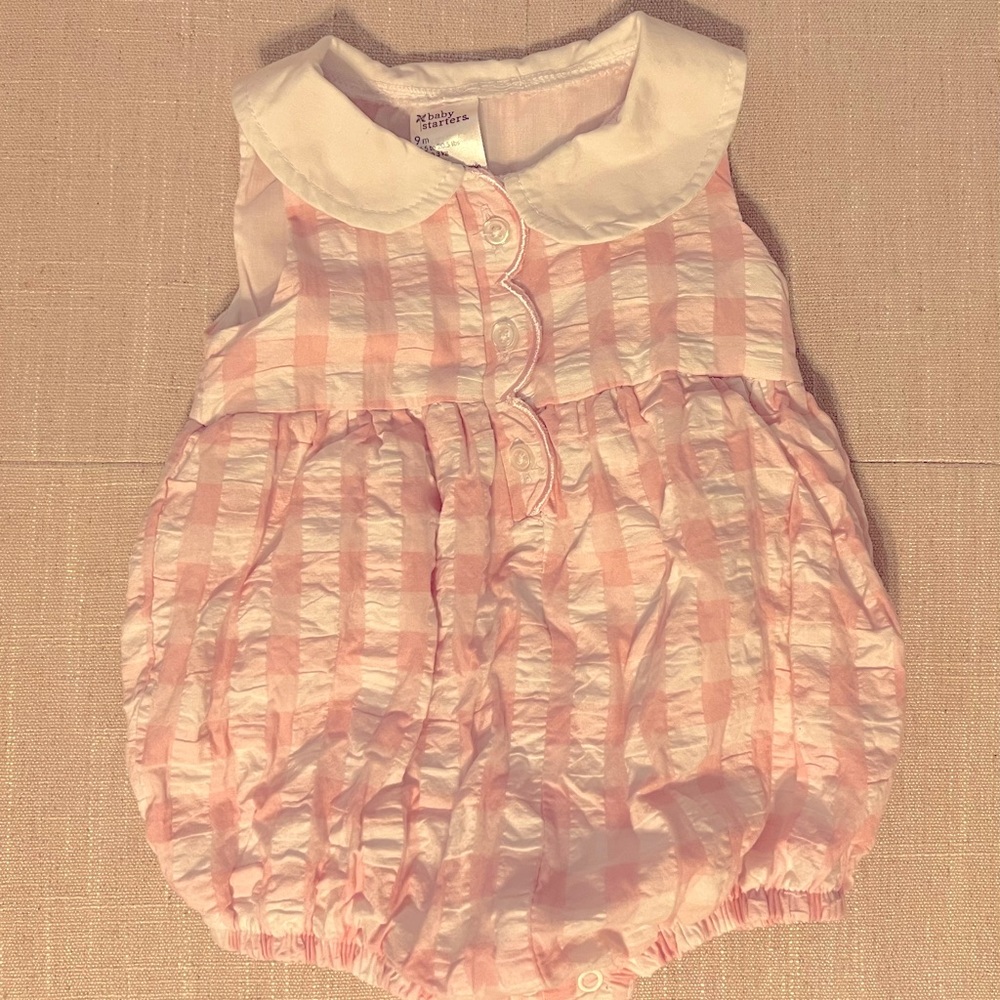 Baby Girl 9M Pink And White Seersucker Bubble